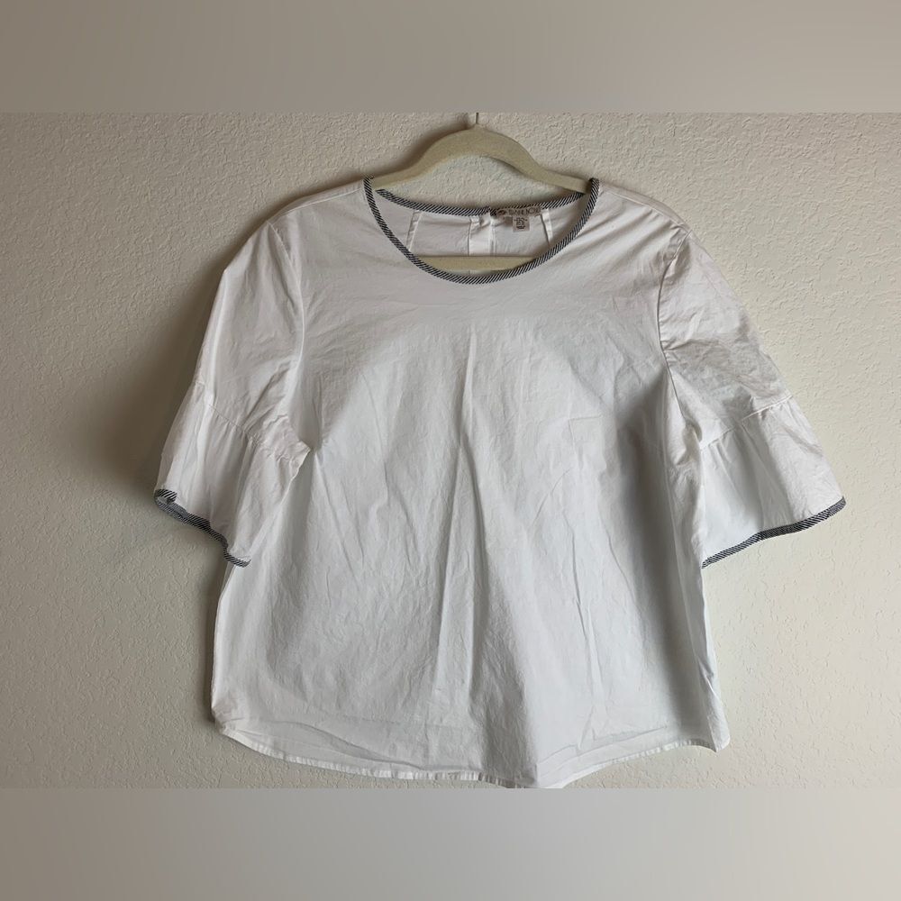 Eliane Rose beautiful white blouse with navy pipping around the neck and sleeves